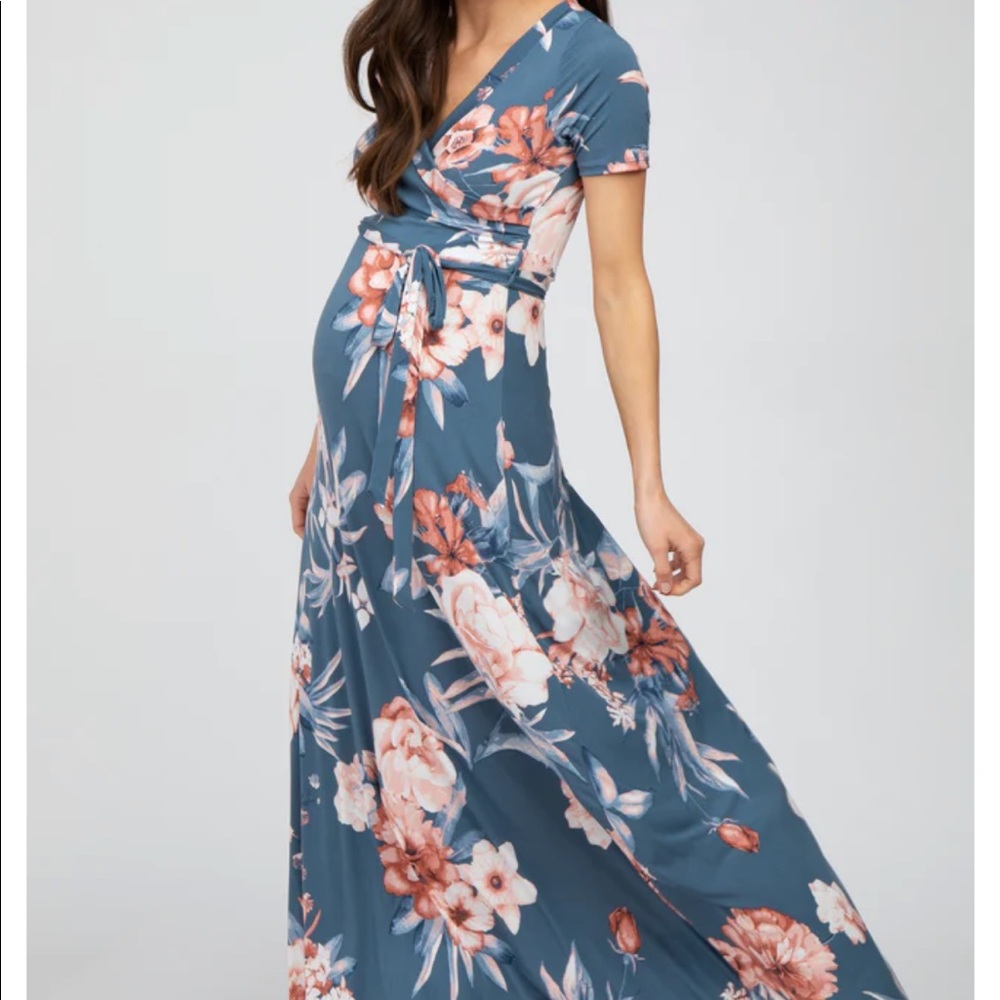 Hello Miz by Pink Blush Maternity Soft Blue Floral Wrap Dress